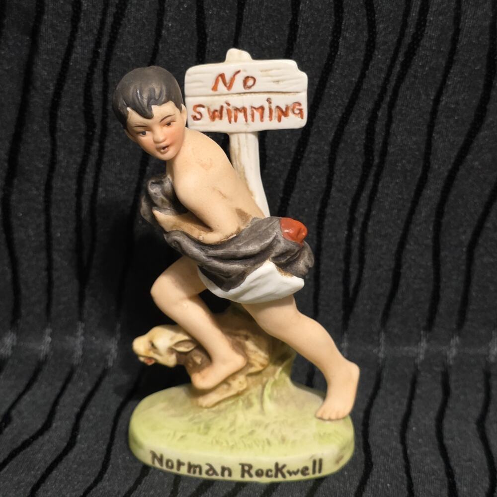 Vintage Norman Rockwell “No Swimming” Figurine NR-205 1979 S.E.P. Porcelain Stat